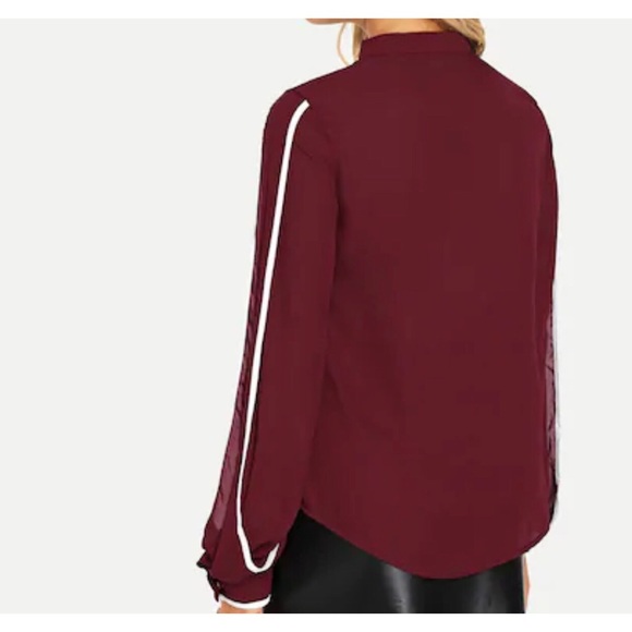 Bishop Sleeve Semi Sheer Button Up Blouse - Picture 2 of 4